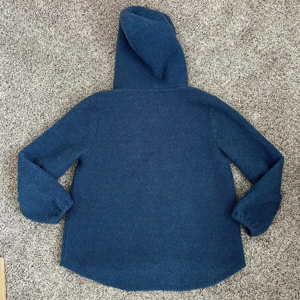 Loft Sherpa Quarter zip Hoodie Jacket Women's size XL Navy & Gold - Picture 7 of 7